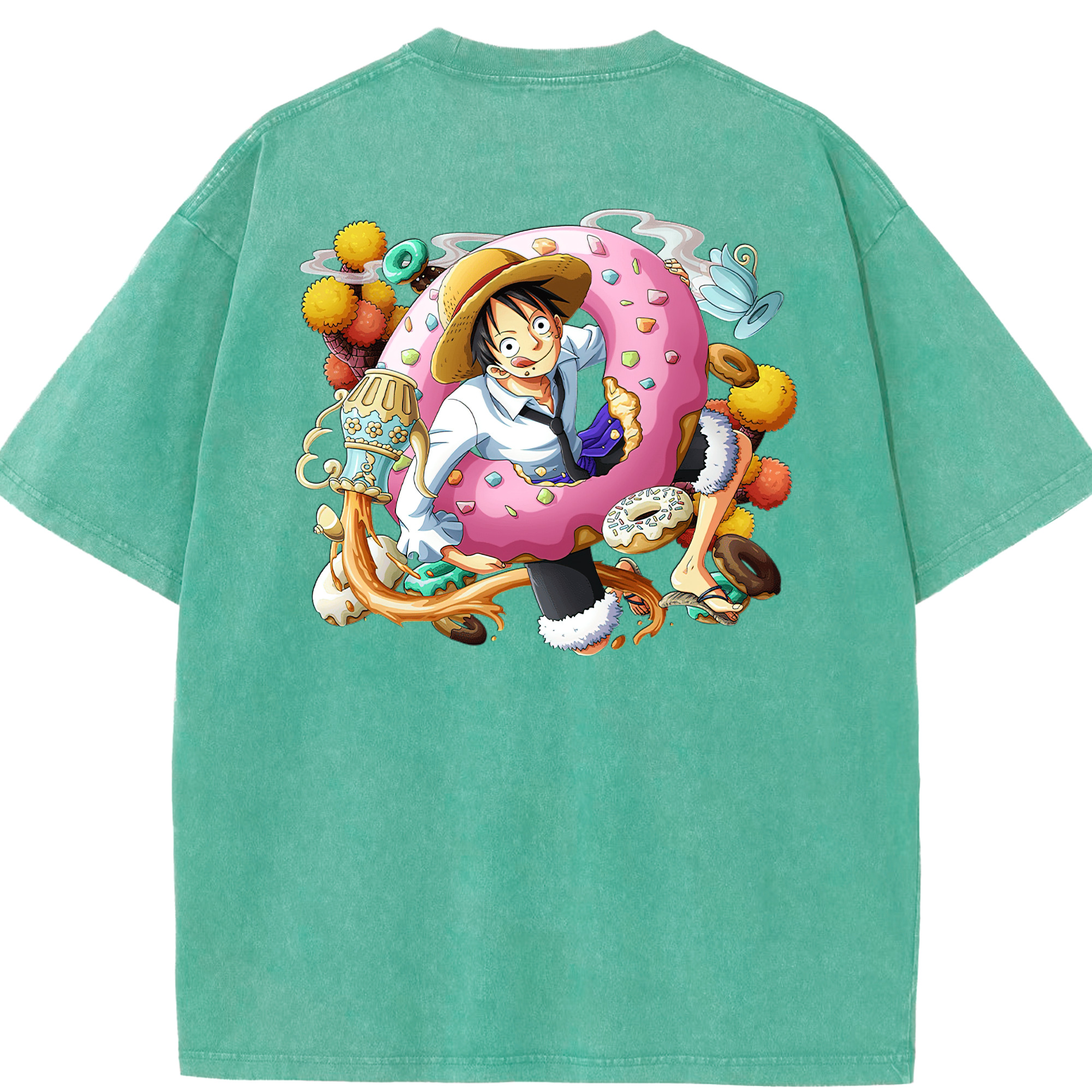 ワンピース モンキー・D・ルフィ ONE PIECE Monkey D. Luffy 綿100% ヴィンテージ風 半袖Tシャツ（背面プリント）